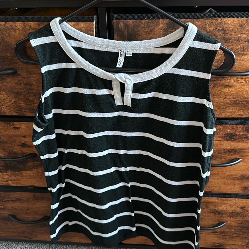 Kate Parks - black/white striped sleeveless top - $6